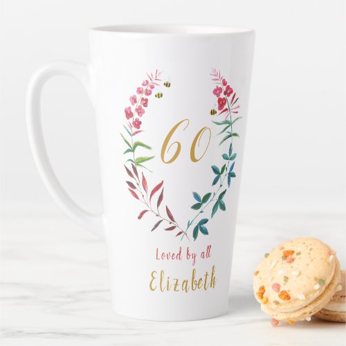 60th Birthday Personalized Girly Floral Feminine C Latte Mug