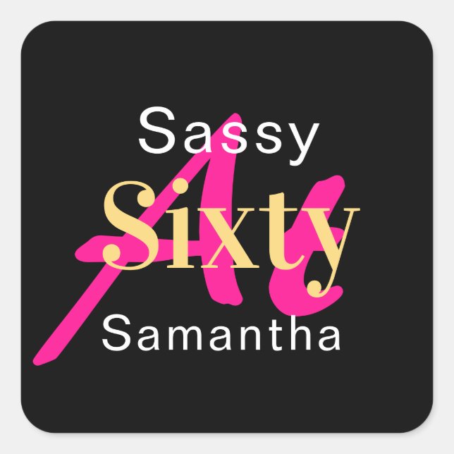 60th Birthday Personalized Hot Pink Black Party Square Sticker (Front)