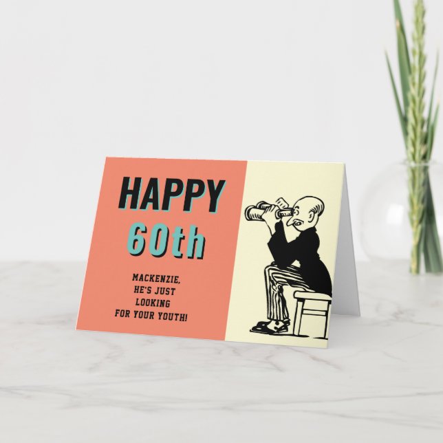 60th Birthday Personalized Retro Funny Cartoon Card (Front)