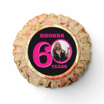 60th Birthday photo and name pink text Reese's Peanut Butter Cups