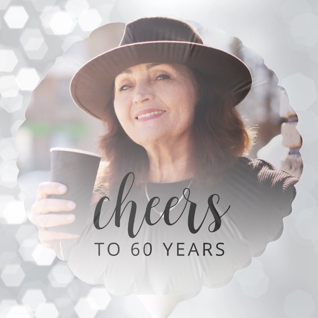 60th Birthday Photo Black Script Cheers Balloon (Creator Uploaded)