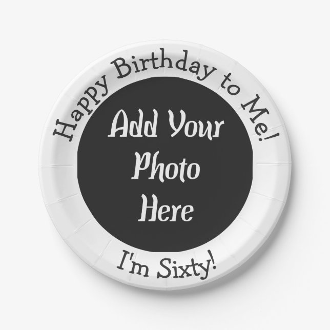 60th Birthday Photo Black White Funny Paper Plate (Front)