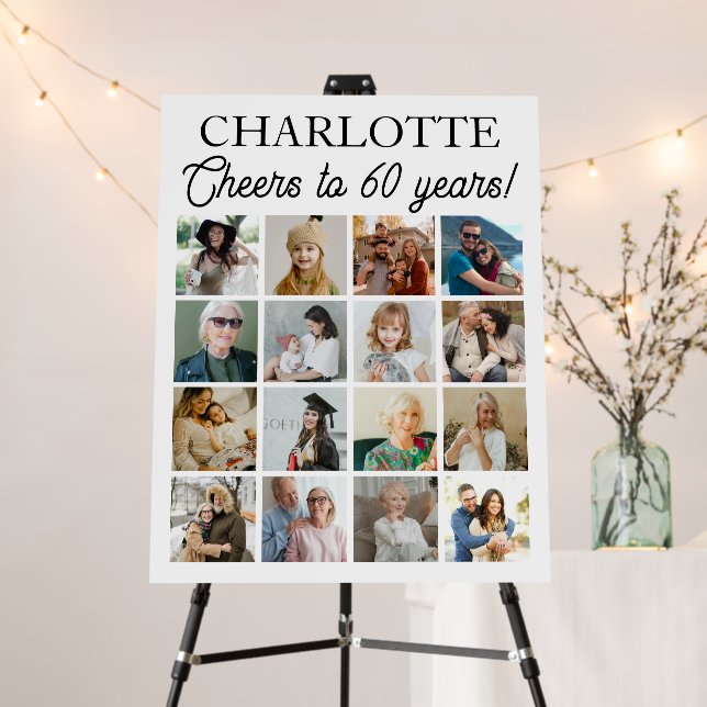 60th Birthday Photo Collage 16 Photos Foam Board (In Situ (Stand))