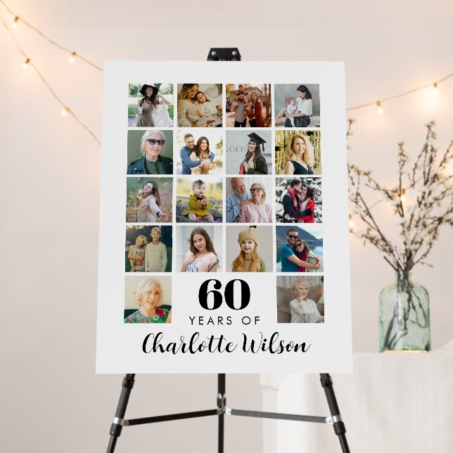 60th Birthday Photo Collage 18 Photos Foam Board (In Situ (Stand))