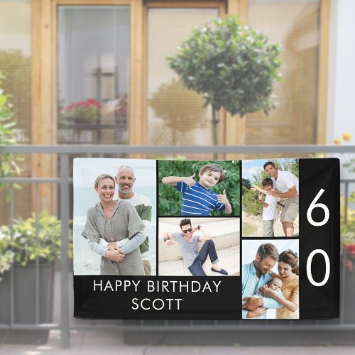 60th Birthday Photo Collage 5 Picture Black White Banner