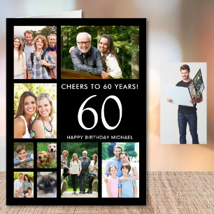 60th Birthday Photo Collage Black Jumbo Card