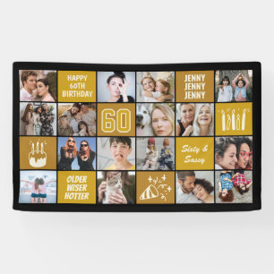 60th Birthday Photo Collage Custom Black Gold Banner