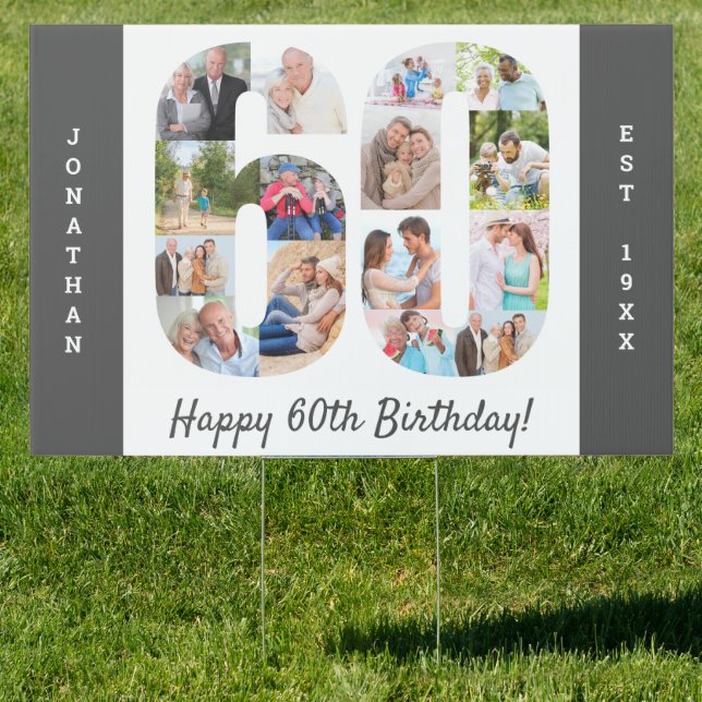 60th Birthday Photo Collage Custom Yard Sign (Insitu)