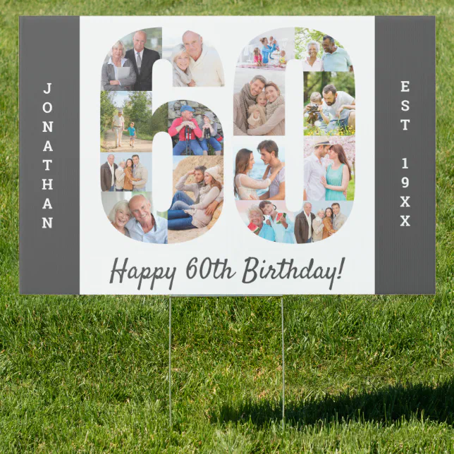 60th Birthday Photo Collage Custom Yard Sign | Zazzle