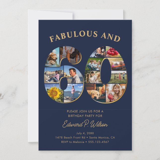 60th Birthday Photo Collage Elegant and Timeless Invitation (Front)