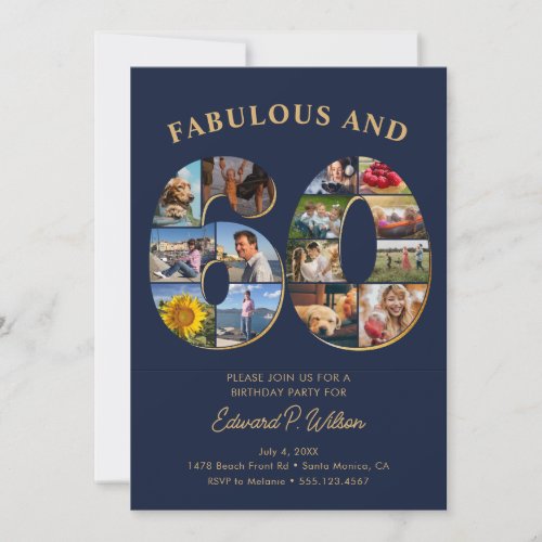 60th Birthday Photo Collage Elegant and Timeless Invitation