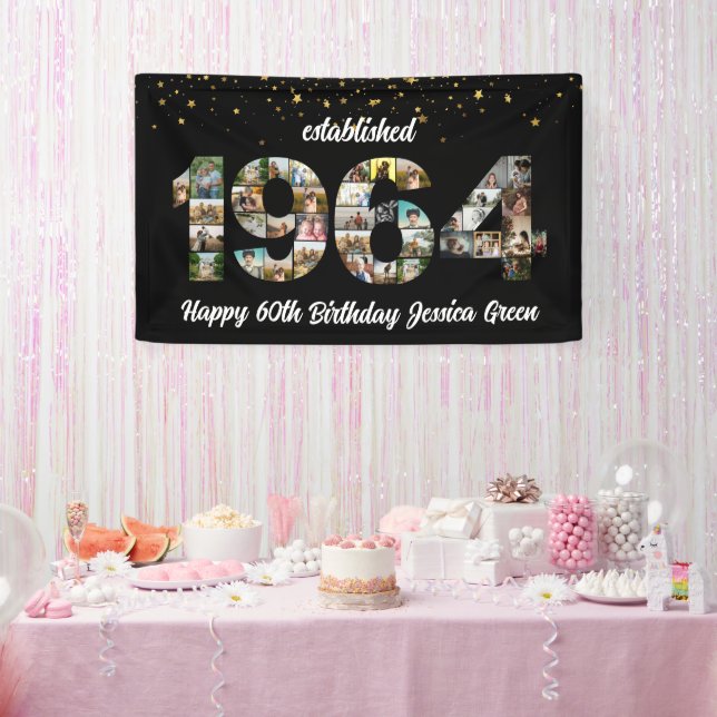 60th Birthday Photo Collage Established 1964 Banner (Party)