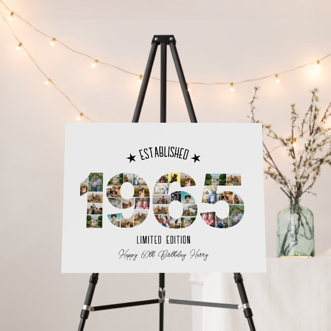 60th Birthday Photo Collage Established 1965 Foam Board (In Situ (Stand))