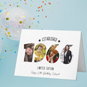 60th birthday Photo Collage established 1966 Letterpress Thank You Card