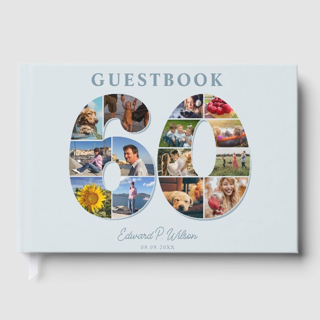 60th Birthday Photo Collage Milestone Guestbook (Front)
