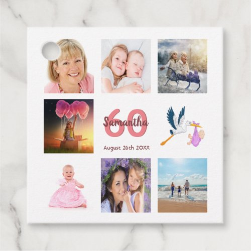 60th birthday photo collage monogram thank you favor tags