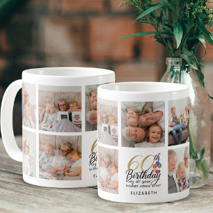 60th Birthday Photo Collage Script Typography Gold Coffee Mug