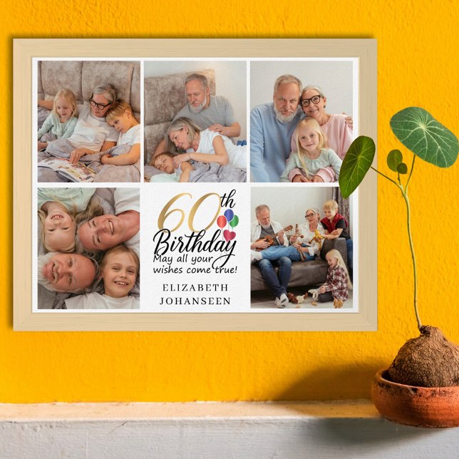 60th Birthday Photo Collage Script Typography Poster (Creator Uploaded)