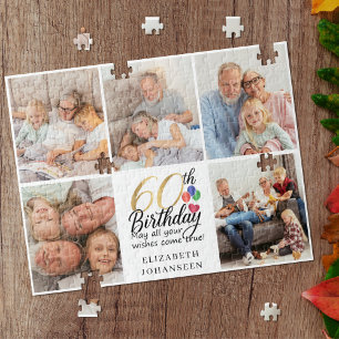 60th Birthday Photo Collage sixty years old Script Jigsaw Puzzle