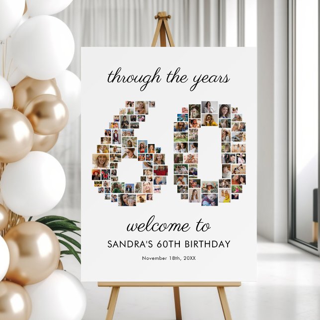 60th Birthday Photo Collage Welcome Foam Board (Creator Uploaded)