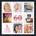 60th birthday photo collage woman white acrylic print<br><div class="desc">A gift for a woman's 60th birthday, celebrating her life with a collage of 8 of your photos. Photo of family, friends, pets, children, grandchildren, vacations. Templates for a name, age 60 and a date. Date of birth or the date of the anniversary. Coral and burgundy colored letters. White background....</div>