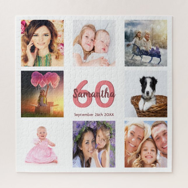 60th birthday photo collage woman white jigsaw puzzle (Vertical)