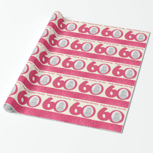 60th Birthday photo fun cream pink wrapping Paper