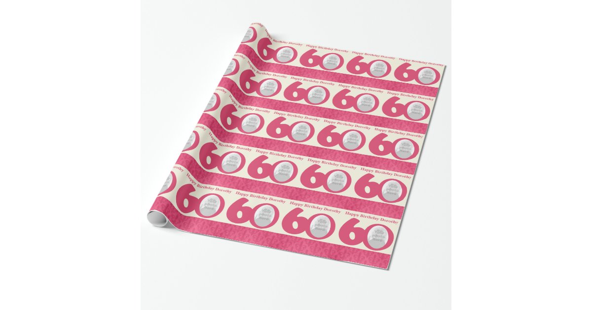 60th Birthday photo fun cream pink wrapping Wrapping Paper | Zazzle