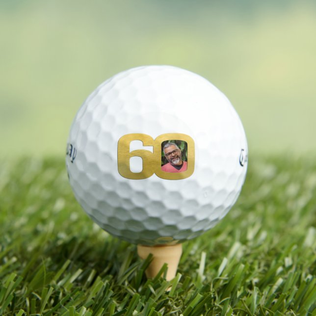 60th birthday photo gold and white  golf balls (Insitu Tee)