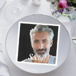60th birthday photo guys script napkins<br><div class="desc">Template for own Your photo.  White text overlay: Sixty!  Written with a modern hand lettered style script. A napkin for a 60th birthday party for men,  guys.</div>