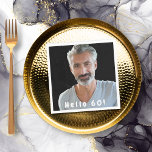 60th birthday photo hello 60 guys men napkins<br><div class="desc">Template for Your photo.  White text overlay: Hello 60!  A napkin for a 60th birthday party for guys.</div>