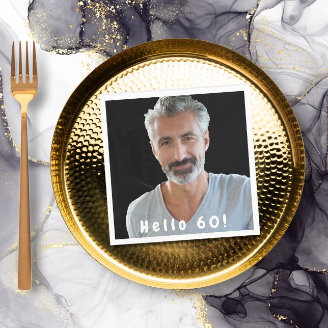 60th birthday photo hello 60 guys men napkins (Creator Uploaded)