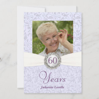 60th Birthday Photo Invitations Lavender Damask