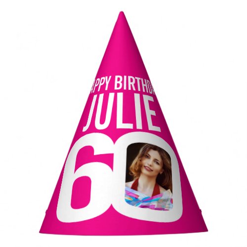 60th birthday photo personalized white hot pink party hat