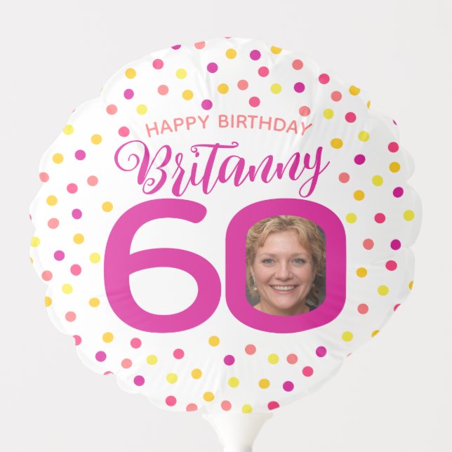 60th birthday photo pink golden yellow confetti  balloon (Front)