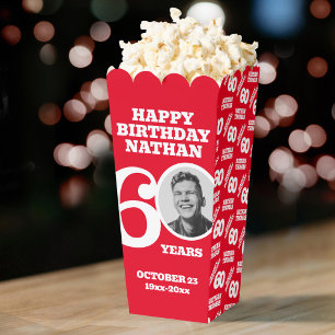 60th birthday photo red and white custom popcorn favor boxes