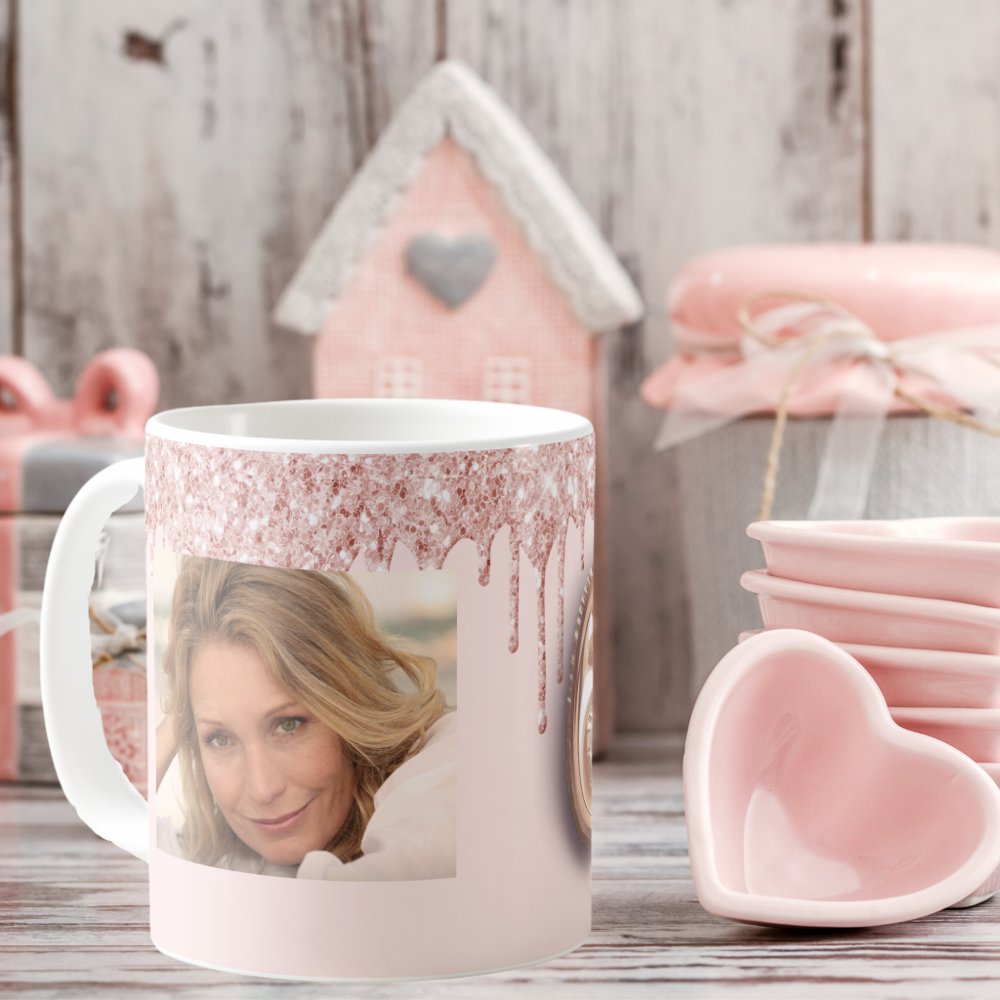 Discover 60th Birthday Custom Photo Rose Gold Glitter Pink Balloon Coffee Mug
