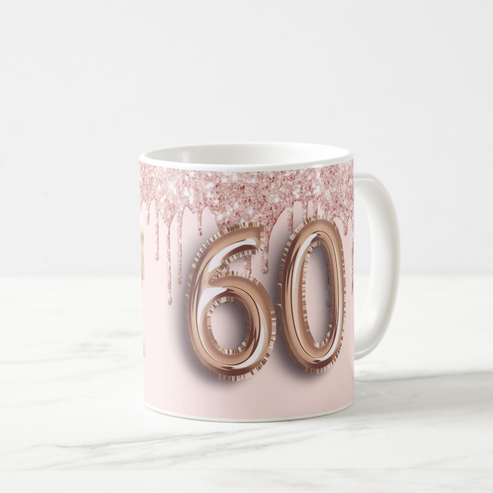 60th Birthday Custom Photo Rose Gold Glitter Pink Balloon Coffee Mug