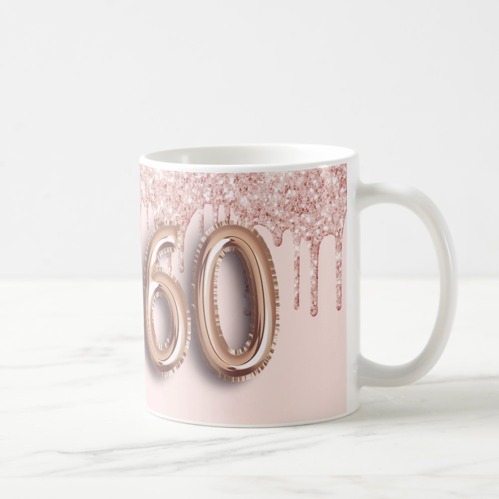 60th Birthday Custom Photo Rose Gold Glitter Pink Balloon Coffee Mug