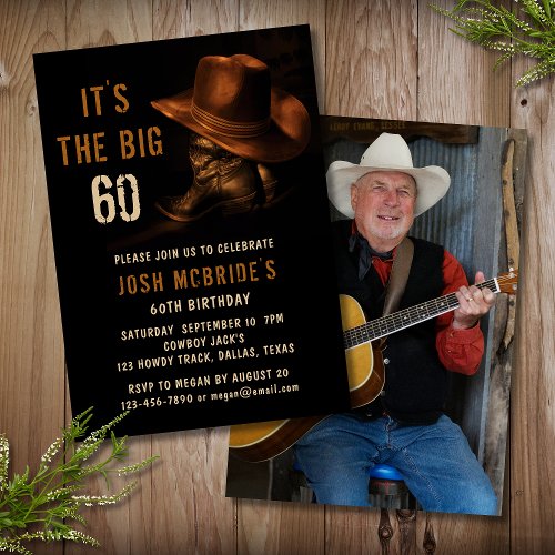 60th Birthday Photo Rustic Cowboy Hat Boots