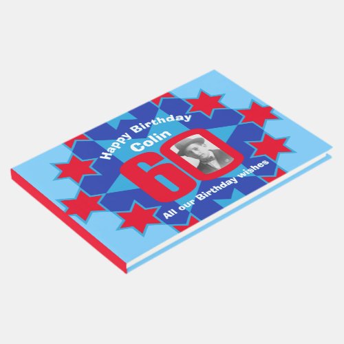 60th birthday photo star red blue guest book