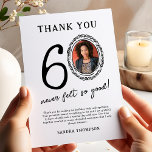 60th Birthday Photo Thank You Card<br><div class="desc">Discover the charm and personal touch of our simple yet elegant birthday thank you cards. Featuring a customizable photo template encased in a playful doodle frame, these cards are not just a thank you note, but a keepsake. With the spirited saying, '60 never felt so good', and space for a...</div>