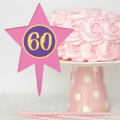 60th Birthday Pink and Purple Star Cake Topper