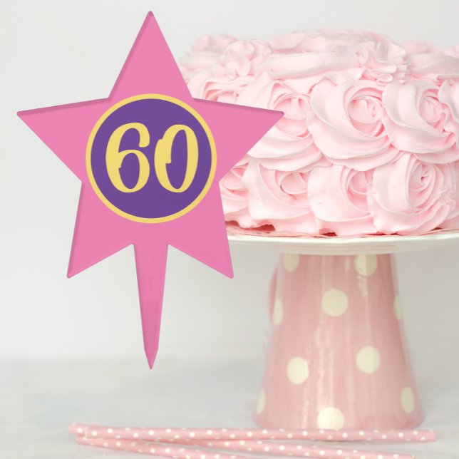 60th Birthday Pink and Purple Star Cake Topper (In Situ Cake)