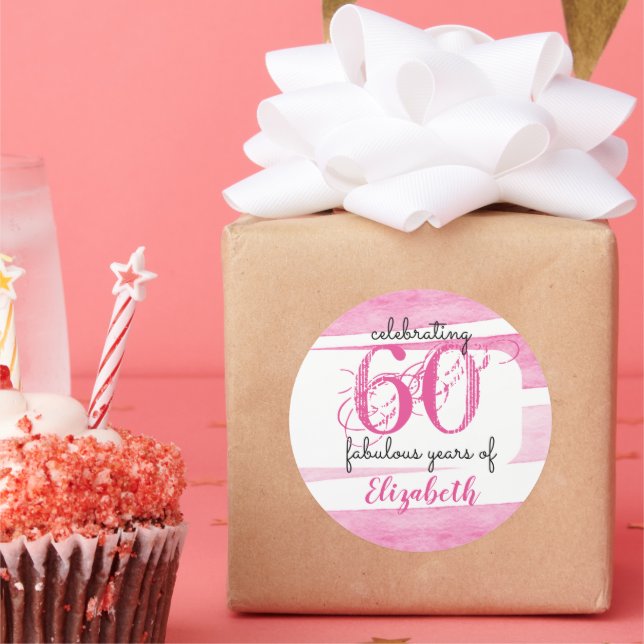 60th birthday PINK Celebrating 60 fabulous years Classic Round Sticker (Party)