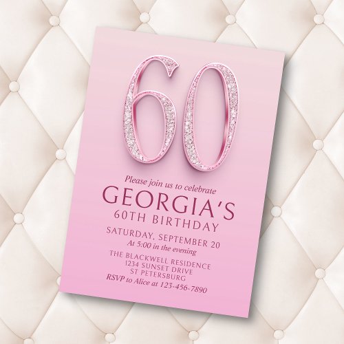 60th Birthday Pink Diamonds Invitation