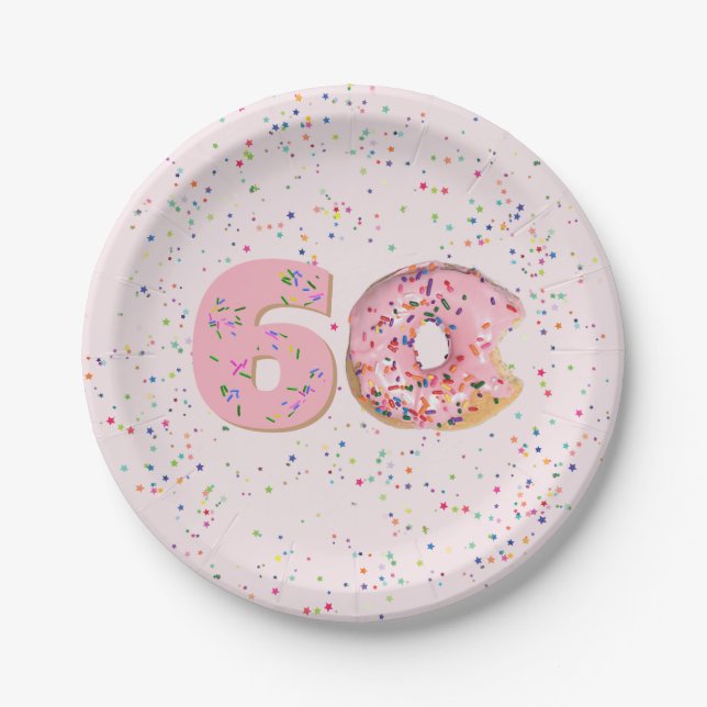 60th Birthday Pink Donut Paper Plates (Front)