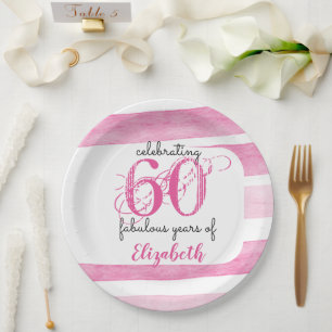 60th birthday PINK fabulous 60 years Paper Plates