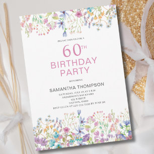 60th Birthday Pink Floral Wildflower Invitation