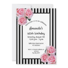 60th birthday pink florals on black white stripes